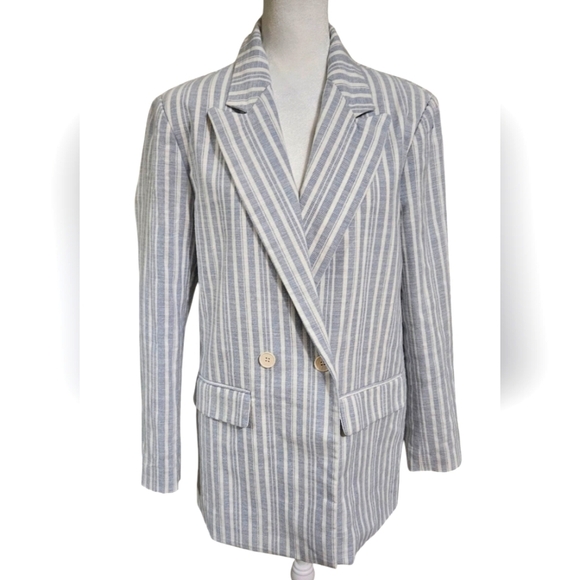 ENTRO Cotton/linen Striped Blazer dove Blue. Size Small NWT - Picture 1 of 16